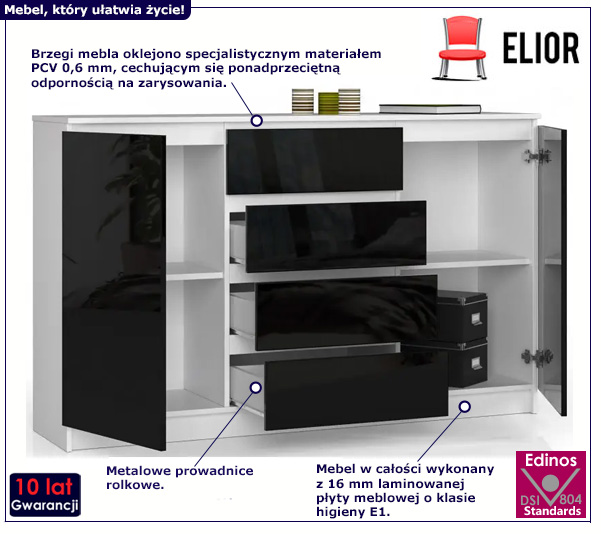 Komoda Gambi 4X biały+czarny