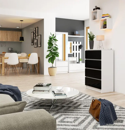 Wizualizacja komody Branni 4X biała+czarny