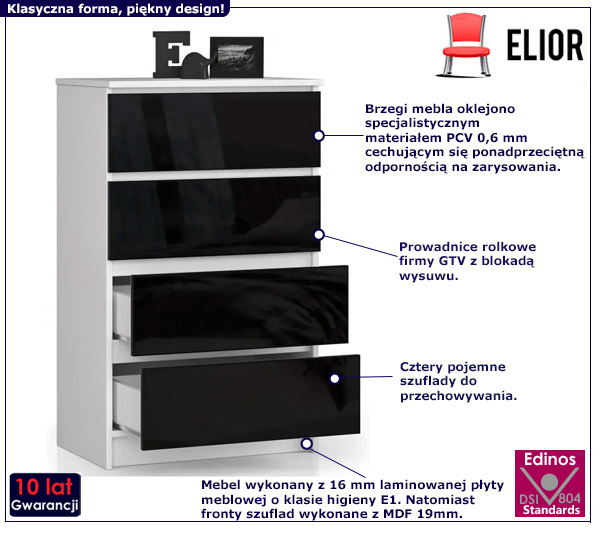 Komoda Branni 4X biała+czarny