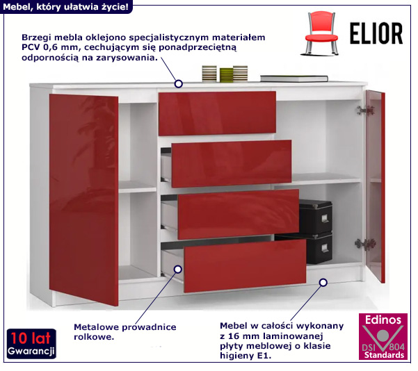 Komoda Gambi 4X biały+czerwony