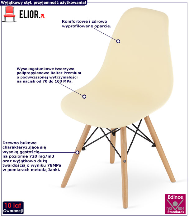 Kremowe minimalistyczne krzesło skandynawskie Naxin 4S