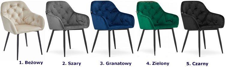 Kolory zestawu 2 sztuk krzeseł welurowych Antal