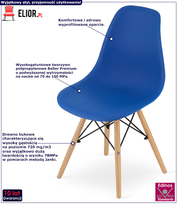 Niebieskie minimalistyczne krzesło do jadalni Naxin 4S