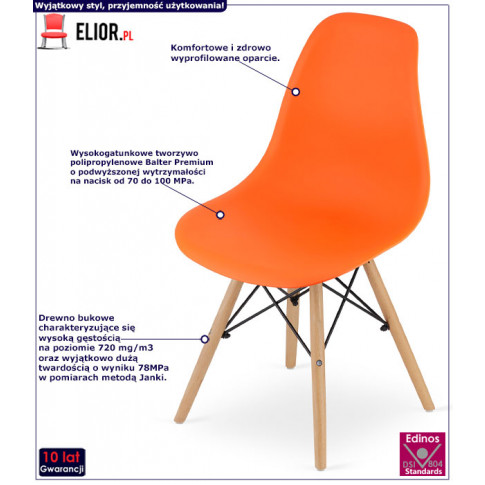 Minimalistyczne pomarańczowe krzesło Naxin 4S