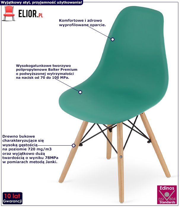 Zielone minimalistyczne krzesło do jadalni Naxin 4S