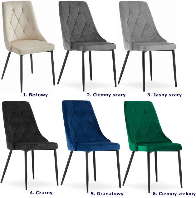 Kolory kompletu 4 szt welurowych krzeseł do gabinetu Imre