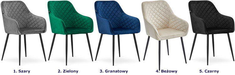 Kolory kompletu 2 sztuk krzeseł welurowych Koruco