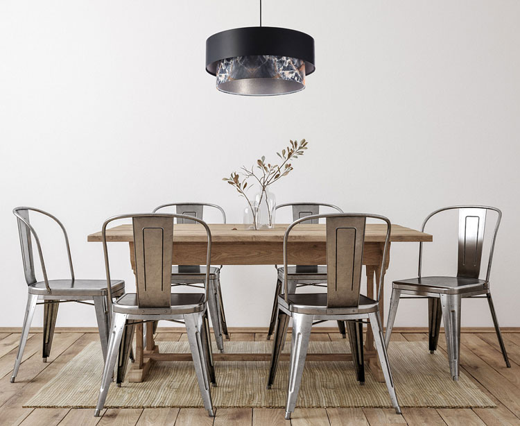 Czarna lampa wisząca nad stół z okrągłym marmurkowym abażurem S422-Menta