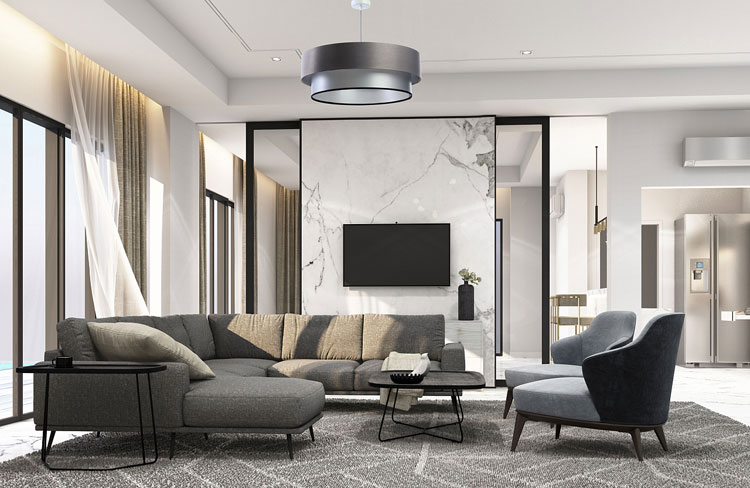 Nowoczesna lampa wisząca nad stół z podwójnym abażurem S424-Salta