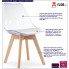 infografika zestawu 4 szt przezroczystych krzeseł z białą poduszką z ekoskóry i bukowymi nogami asaba 3s