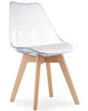 Komplet przezroczystych krzeseł z białą poduszką z ekoskóry 4 szt. - Asaba 3S