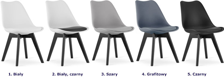Kolory zestawu 4 sztuk skandynawskich krzeseł z czarnymi nogami Asaba 4S