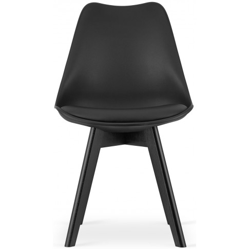 4 czarne krzesła z drewnianymi nogami i poduszka z ekoskory asaba 4s