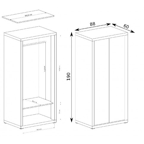 Wymiary szafy dwudrzwiowej Rodan 3X