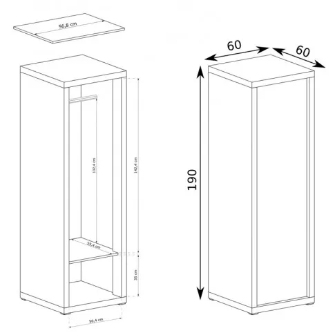 Wymiary szafy jednodrzwiowa Rodan 4X