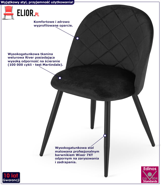 Czarne tapicerowane krzesła welurowe Batio 3S