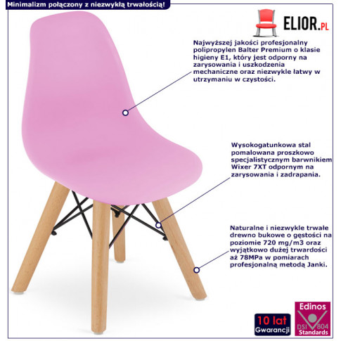 infografika zestawu 4 szt krzeseł dziecięcych w kolorze różowym suzi