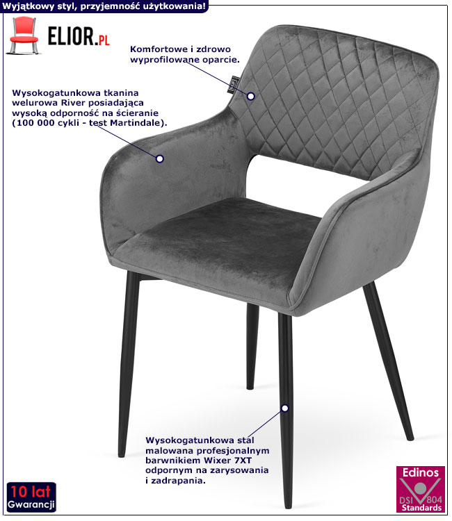 Szare tapicerowane welurem krzesło Fibero