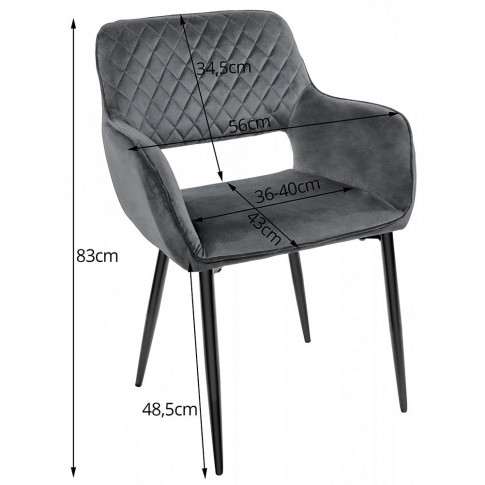 Wymiary szarego krzesła welurowego Rones