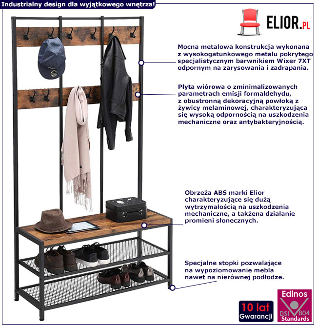 Infografika industrialnej wieszaka z 2 półkami na buty Jorkis 20X