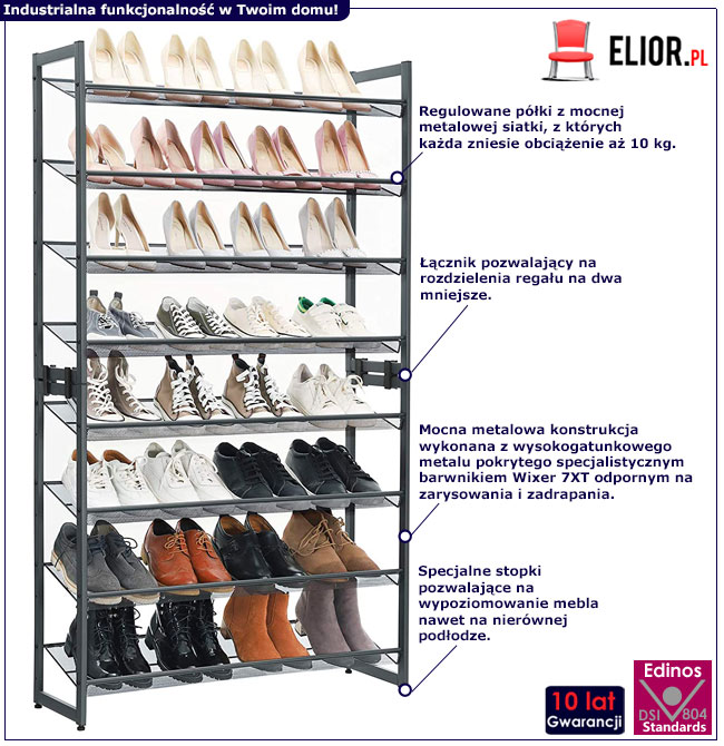Infografika metalowego regału na buty do przedpokoju Lunari