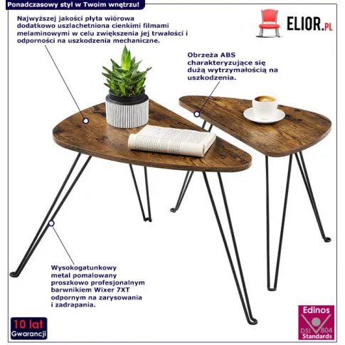 Infografika kompletu 2 sztuk stolików kawowych do loftu cino