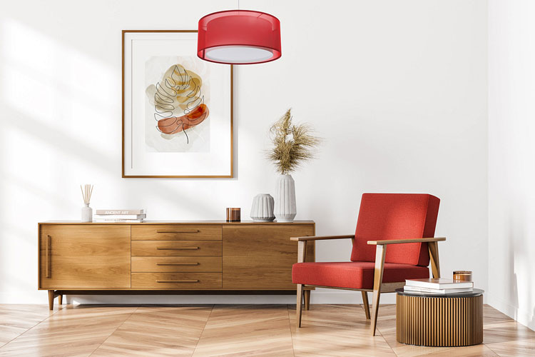 Czerwona lampa wisząca z podwójnym abażurem do salonu Z434-Renzo
