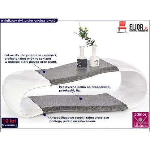 Fotografia Lakierowana ława Iwez - biały połysk + grafit z kategorii Stoliki kawowe