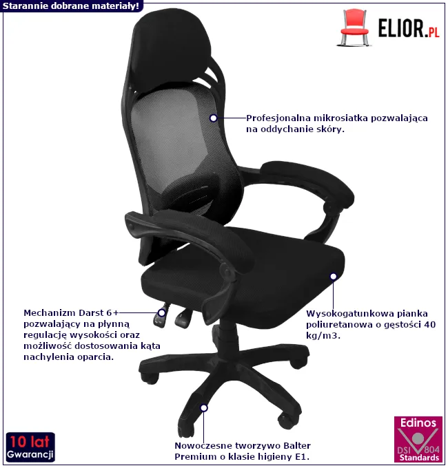 Produkt Czarny regulowany fotel obrotowy - Luprox
