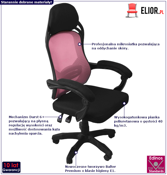 Produkt Nowoczesny różowo-czarny fotel obrotowy - Ramiro
