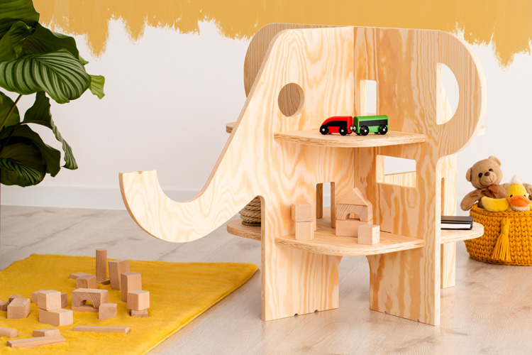 Drewniany regał do pokoju dziecięcego Skay- słoń