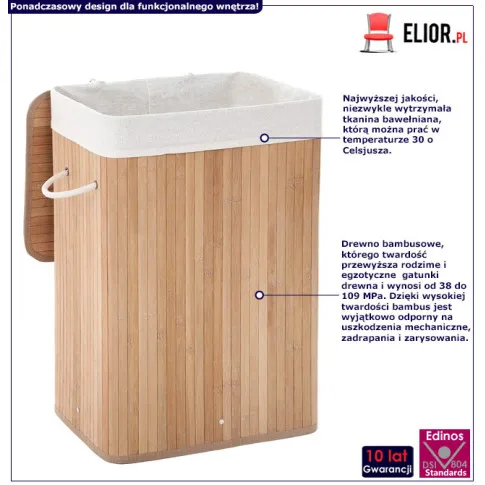 Kosz bambusowy na pranie z pokrywą Aresa