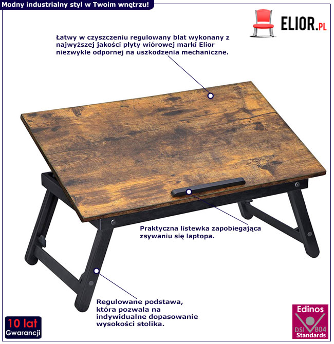 Infografika industrialnego stolika pod laptopa Dusti