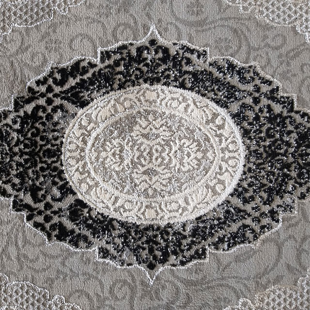 Szaro-czarny prostokątny dywan z wzorem do sypialni Logar 3X