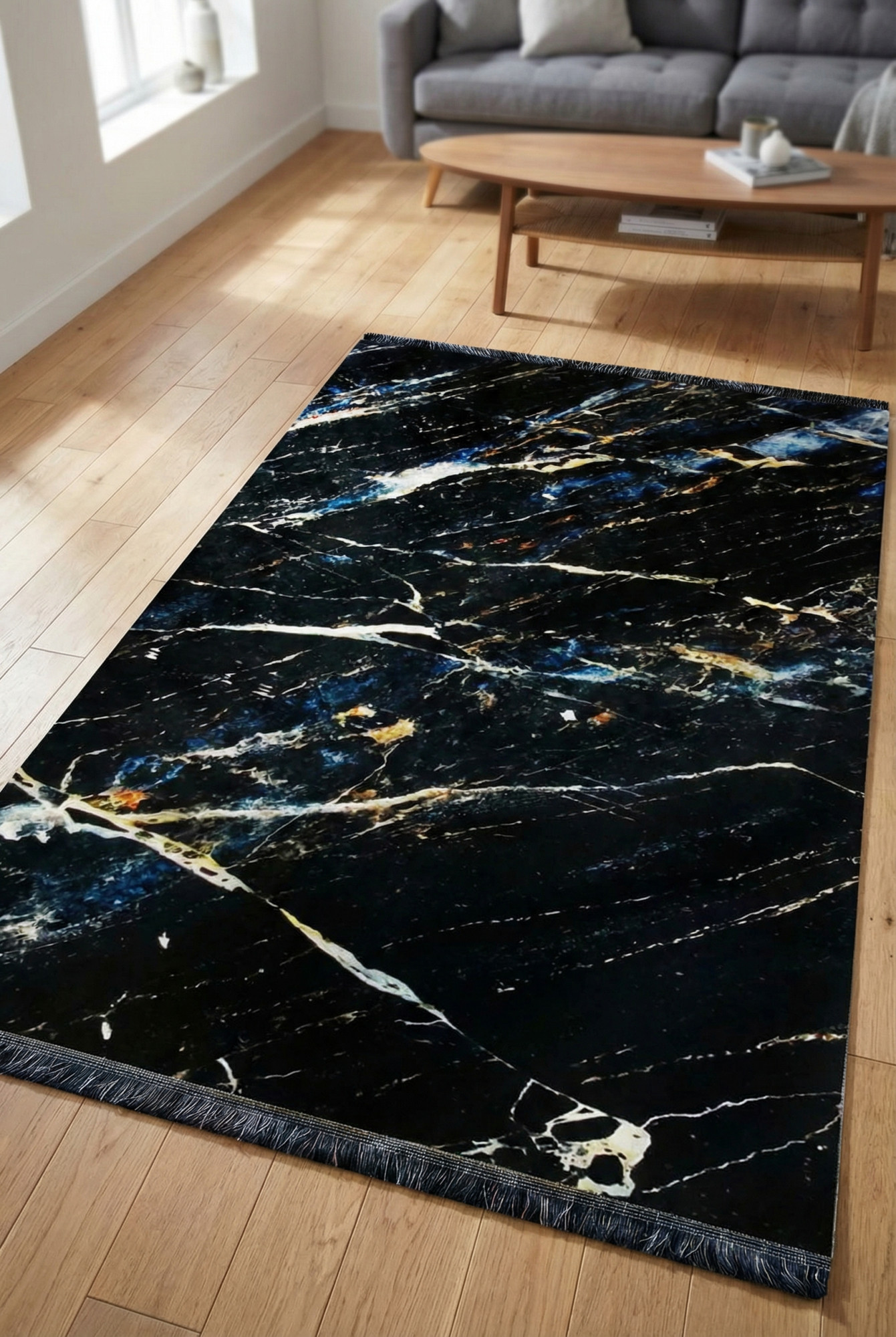 Aranżacja salonu z dywanem w nowoczesne wzory - Sovi 2