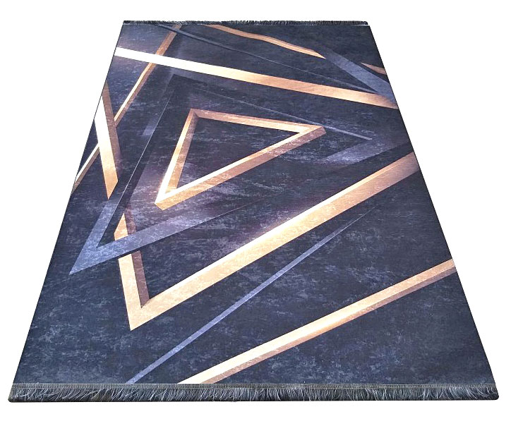 Czarny dywan glamour w złote trójkąty Akris