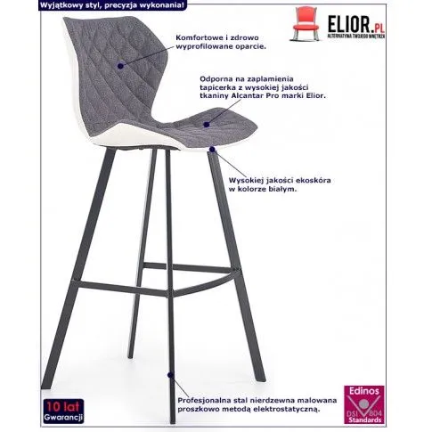 Fotografia Nowoczesny tapicerowany stołek barowy z oparciem Avin - popielaty z kategorii Hokery
