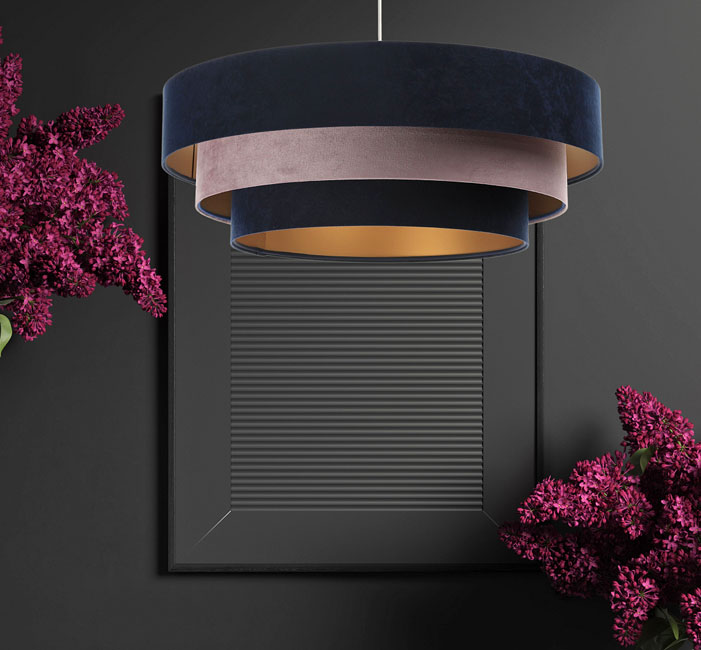 Welurowa lampa wisząca z dużym trzyczęściowym abażurem S456-Dixa