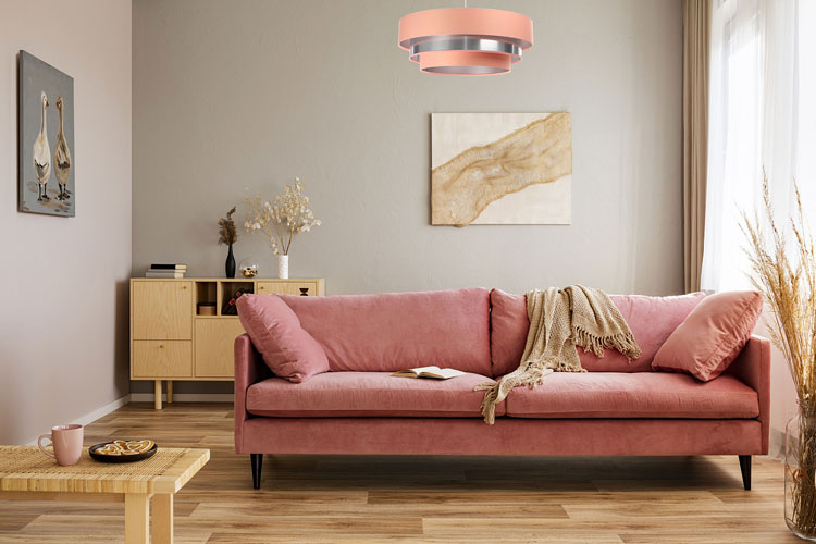 Różowo-srebrna lampa wisząca z okrągłym abażurem S458-Fina
