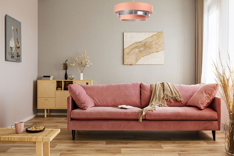 Różowo-srebrna lampa wisząca z okrągłym abażurem F999-Noria