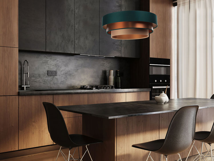 Zielono-niedziana lampa wisząca z okrągłym trzywarstwowym abażurem S459-Aruba