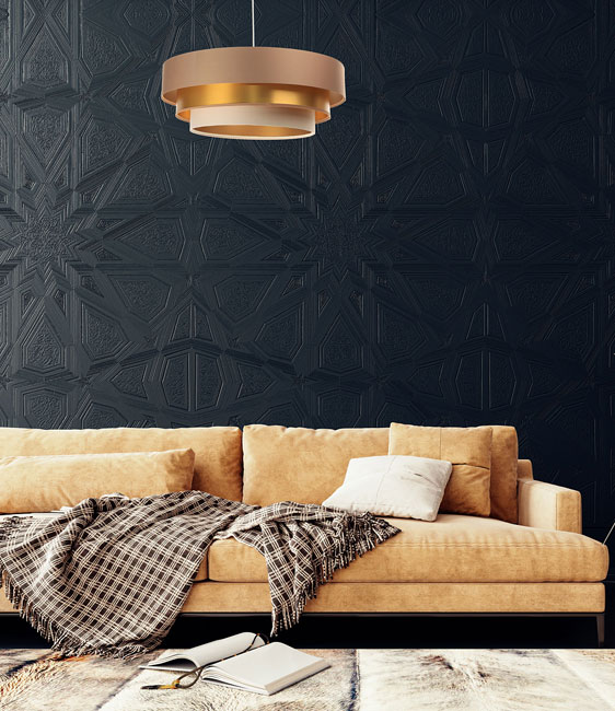 Beżowo-złota okrągła lampa wisząca glamour z abażurem M285-Soreli