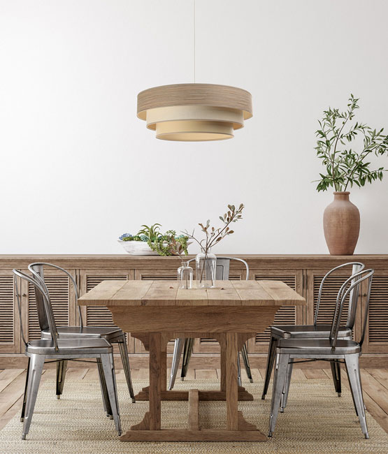 Beżowa skandynawska lampa wisząca nad stół do salonu S465-Korda