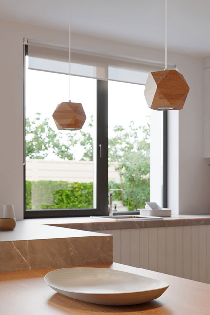 Drewniana skandynawska lampa wisząca geometryczna F750-Bambi