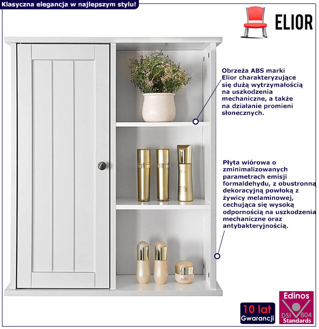 Infografika białej wiszącej szafki łazienkowej Aronda 4X