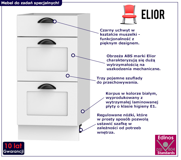 Biała szafka kuchenna z szufladami Pergio 8X