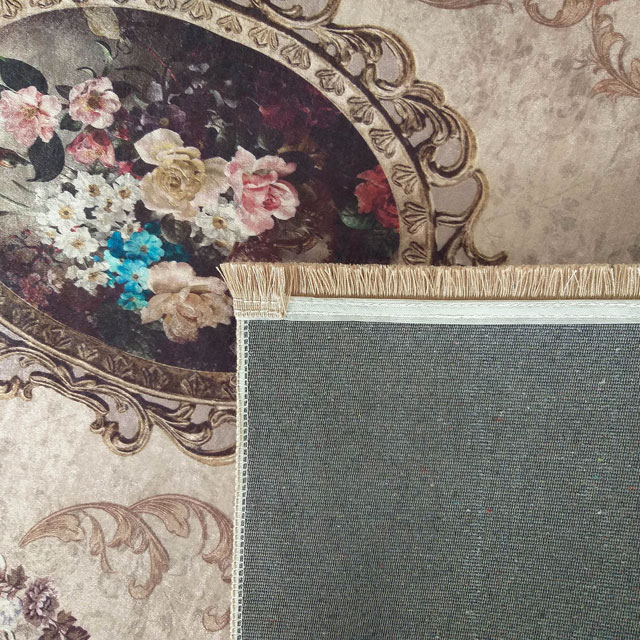 Beżowy dywan z motywem kwiatów Alban