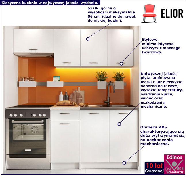 Infografika kompletu 5 szafek kuchennych białych Nigella 3S