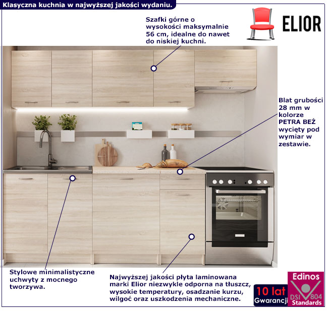 Infografika kompletu szafek kuchennych dab sonoma Nigella 4S