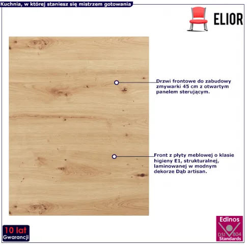 Front do zabudowy zmywarki z otwartym panelem sterującym 45 Orion 18X